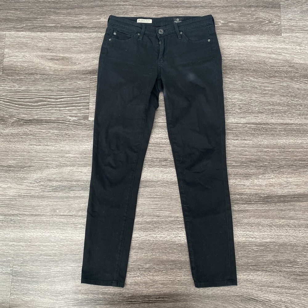 AG Adriano Goldschmied Black‎ Sateen Stevie Ankle Slim Straight Leg Pants Jeans